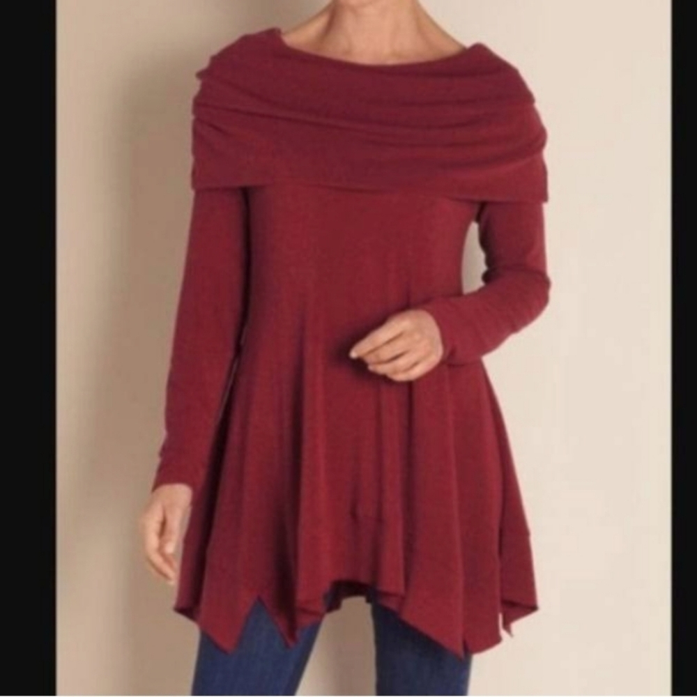 Soft Surroundings Bcall Cowl Neck Tunic Top Lagenlook Dark Red Medium - Picture 2 of 11